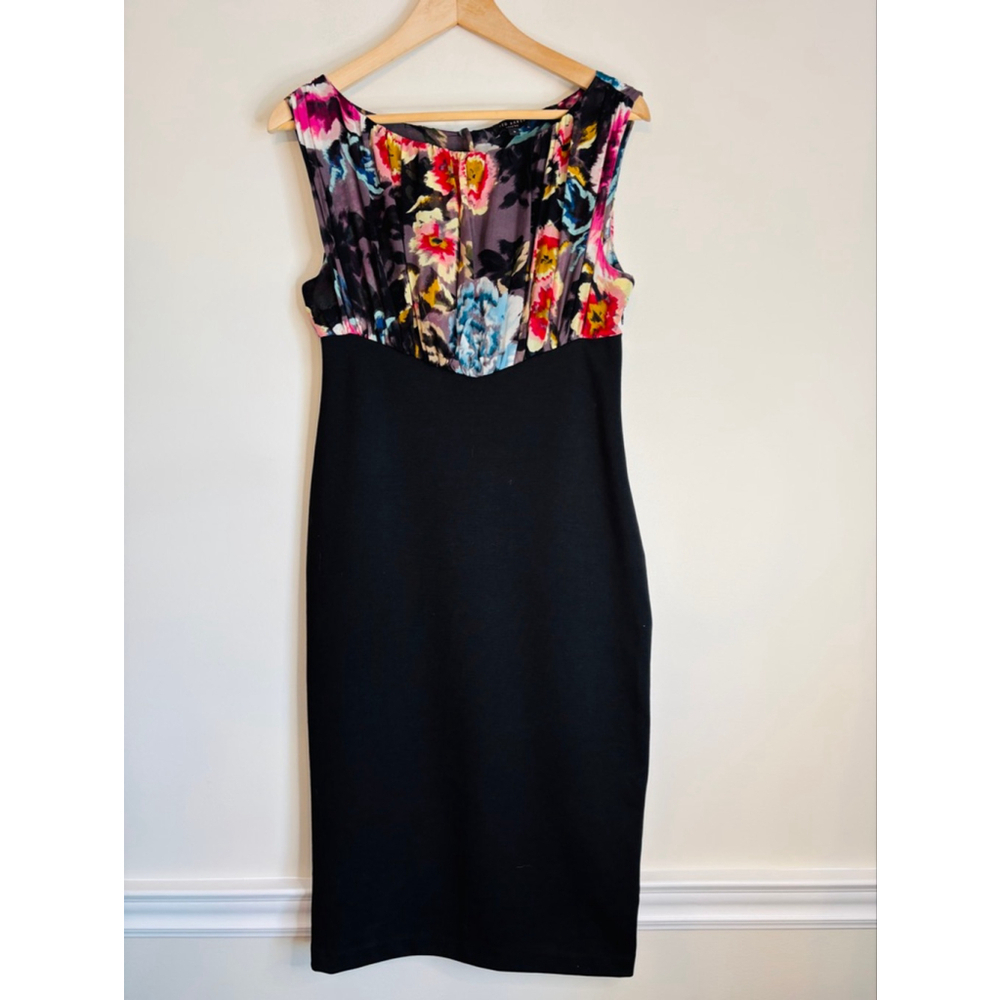 Ted Baker Black Pink Floral Sheath Dress Small